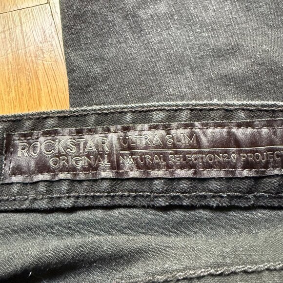 Rockstar Original Size 34 Mens Oscar Black Knee Slit 5 Pocket Straight Fit Jeans - Picture 4 of 15